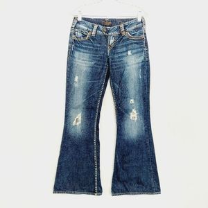 Silver Jeans Tuesday 22 Western Glove Works Distressed Flare Denim Jeans P3213
